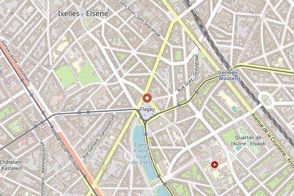 Map showing Place Flagey Sunday Food Market Stalls in Brussels