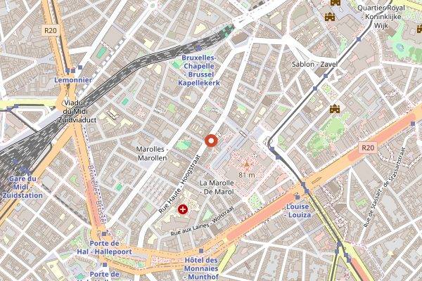 Map showing Le Wine Bar des Marolles in Brussels
