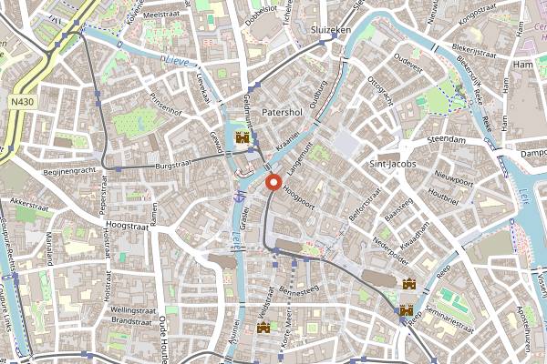 Map showing Cuberdon Stalls at Groentenmarkt in Ghent