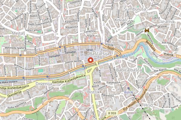Map showing Restoran Careva Ćuprija in Sarajevo