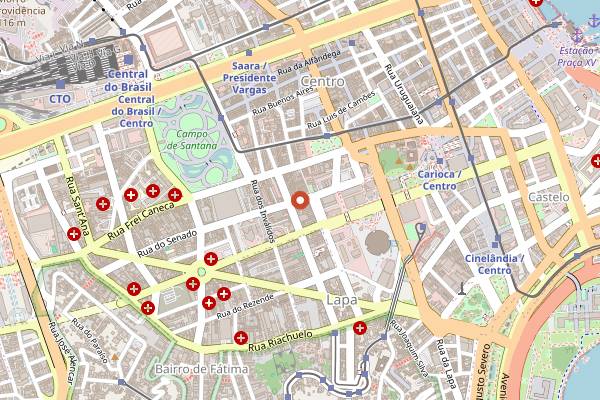Map showing Mercado Central RJ in Rio de Janeiro