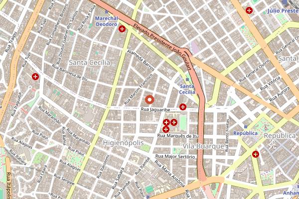 Map showing Cervejaria Dogma (Santa Cecilia) in São Paulo