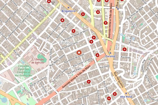 Map showing 1908 Coffee Station in São Paulo