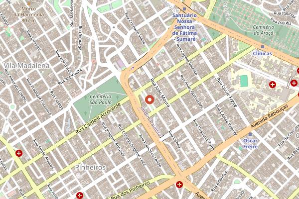 Map showing Feira de Antiguidades da Praça Benedito Calixto in São Paulo