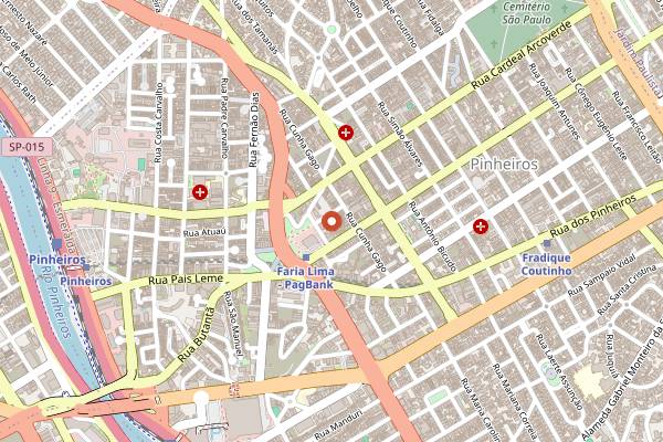 Map showing Mercado Municipal de Pinheiros in São Paulo