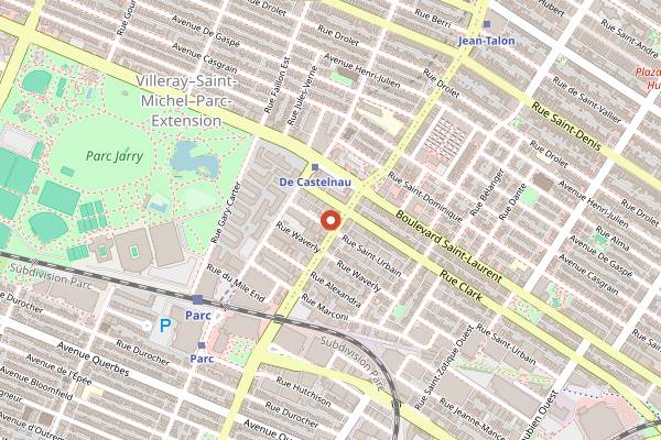 Map showing Brasserie Harricana in Montreal