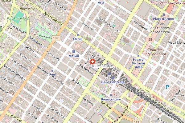Map showing Le Cathcart Restaurants et Biergarten in Montreal