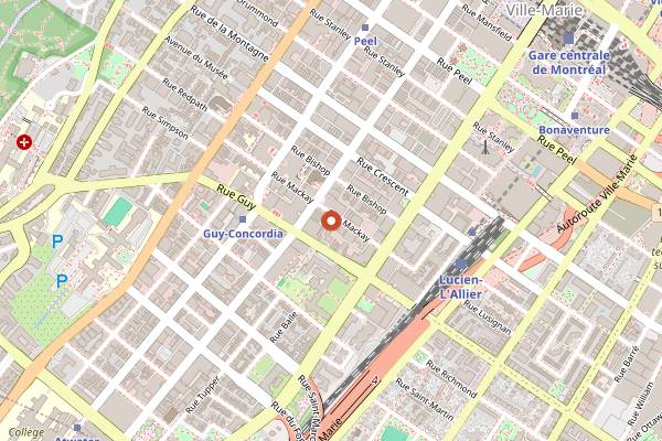 Map showing Upstairs Jazz Bar & Grill in Montreal