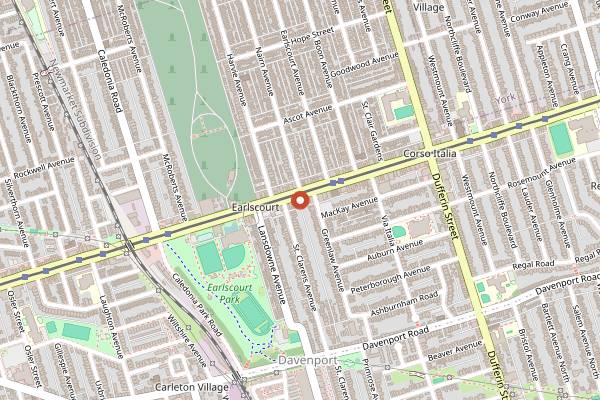 Map showing Tre Mari Bakery in Toronto