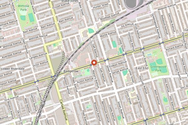 Map showing Pinkerton's Snack Bar in Toronto