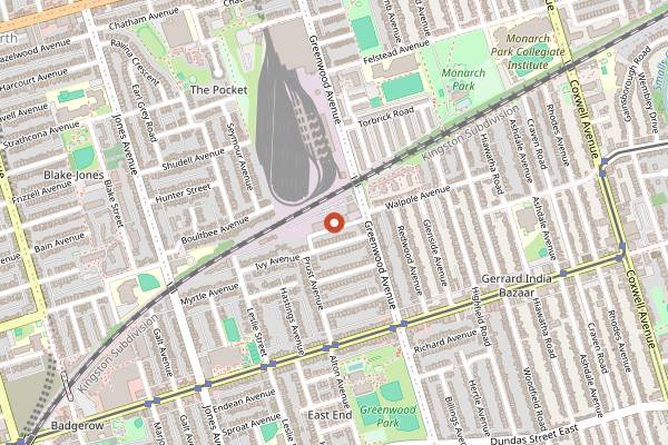 Map showing Left Field Brewery in Toronto