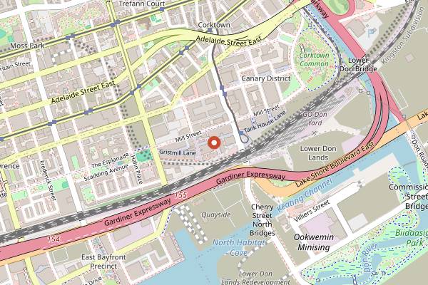 Map showing Mill Street Brewery in Toronto