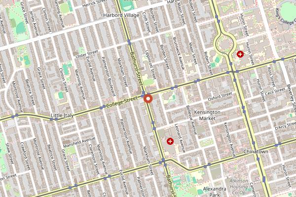 Map showing Sneaky Dee's in Toronto
