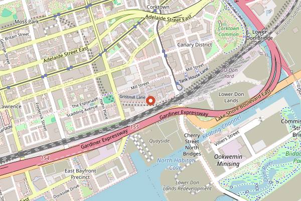 Map showing Balzac's Coffee Distillery District in Toronto