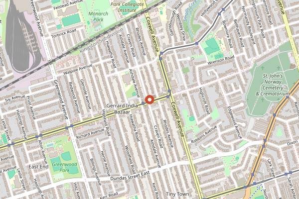 Map showing Udupi Palace in Toronto