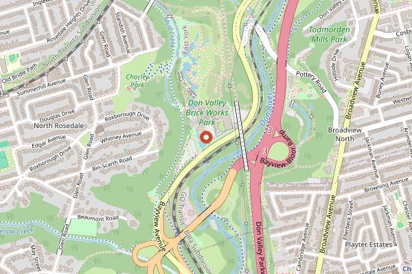 Map showing Evergreen Brick Works Farmers Market in Toronto