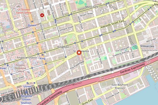 Map showing St Lawrence Market in Toronto