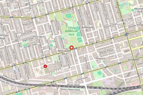 Map showing Trinity Bellwoods Farmers Market in Toronto