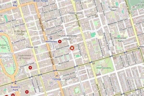 Map showing Woody's in Toronto