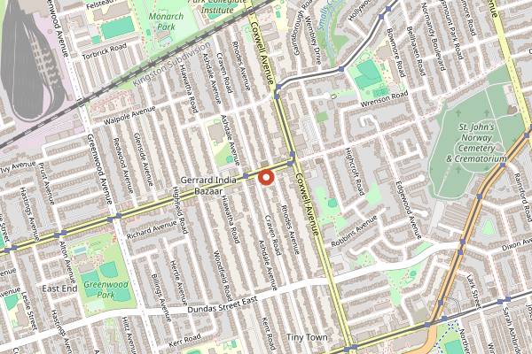 Map showing Lake Inez in Toronto