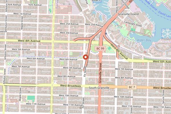 Map showing Beaucoup Bakery in Vancouver
