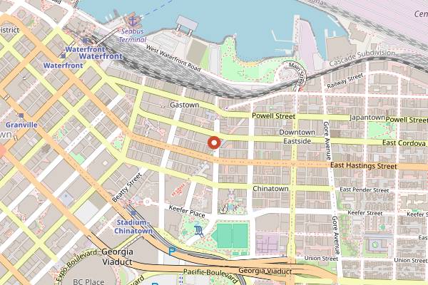 Map showing Nelson the Seagull in Vancouver
