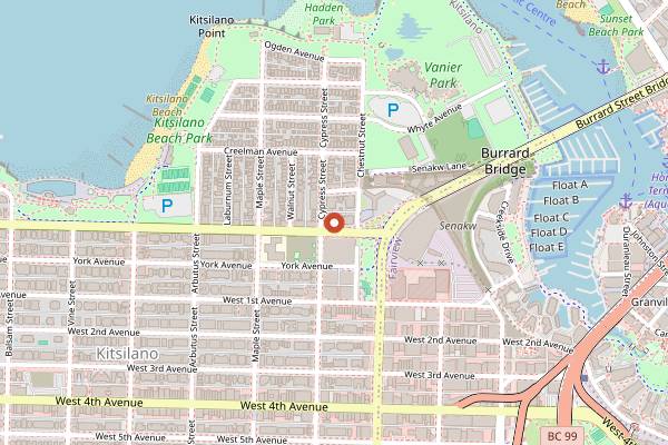 Map showing Siegel's Bagels in Vancouver