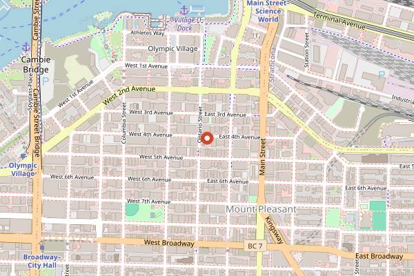 Map showing Electric Bicycle Brewing in Vancouver