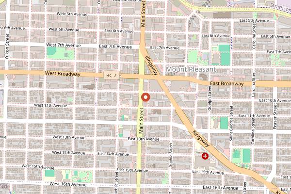 Map showing The Cascade Room in Vancouver