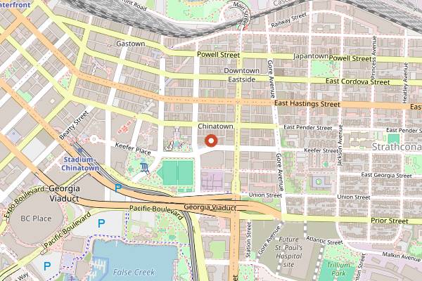 Map showing The Keefer Bar in Vancouver