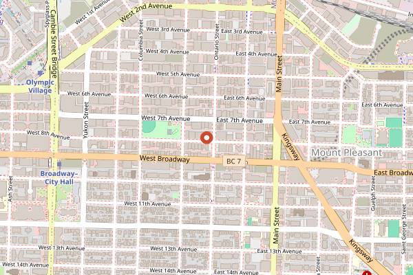 Map showing 33 Acres Brewing Company in Vancouver