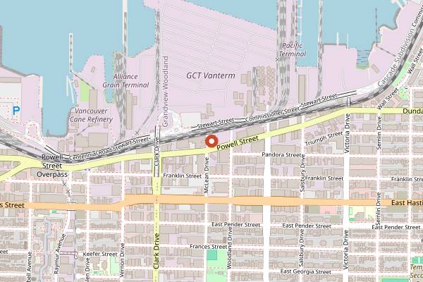 Map showing Andina Brewing Company in Vancouver