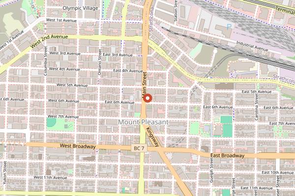 Map showing Brassneck Brewery in Vancouver