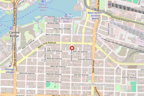 Map showing Faculty Brewing Co. in Vancouver