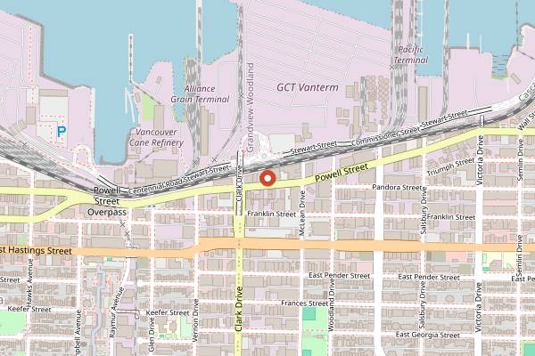 Map showing Powell Brewery in Vancouver