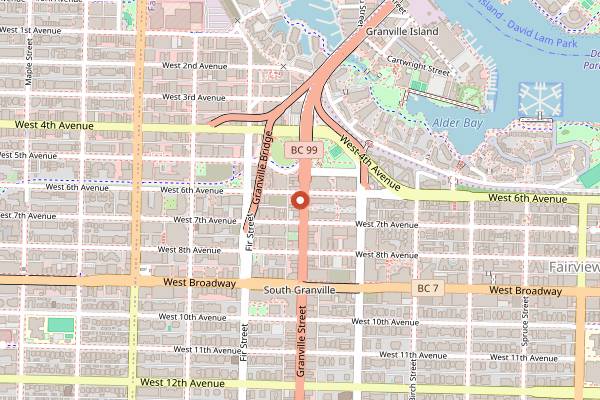 Map showing Paul's Omelettery Restaurant in Vancouver