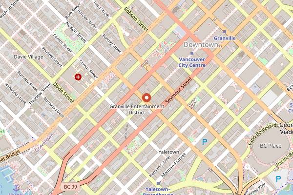 Map showing Romano's Pizza in Vancouver