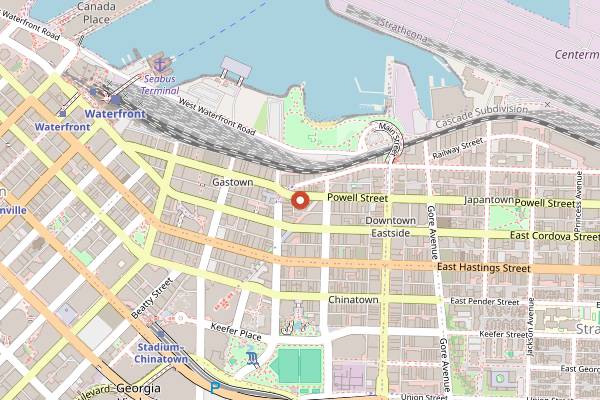 Map showing Milano Coffee Gastown in Vancouver