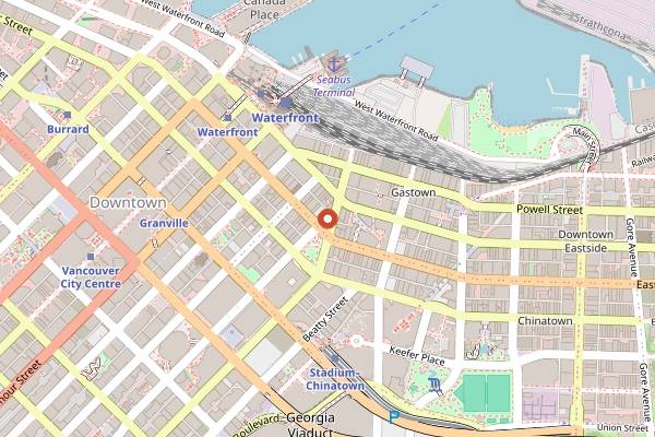 Map showing Nuba Gastown in Vancouver
