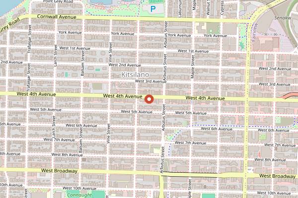 Map showing 49th Parallel Coffee Roasters in Vancouver
