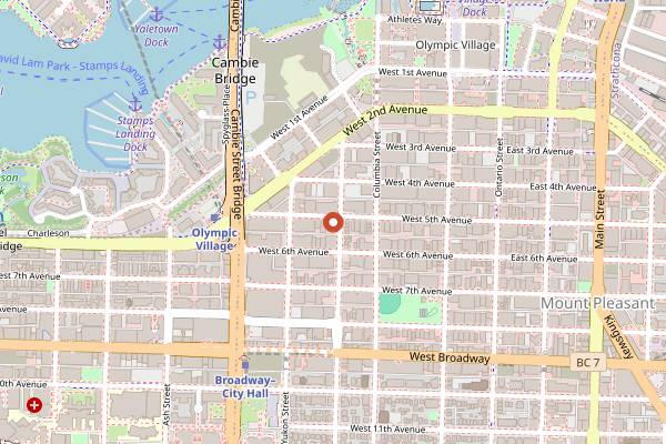 Map showing Honest To Pete Roasters in Vancouver