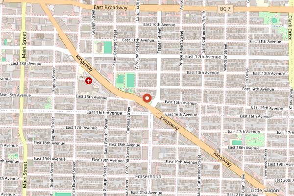 Map showing Matchstick Coffee Roasters in Vancouver