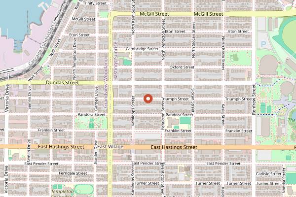 Map showing Nemesis Coffee Roastery in Vancouver