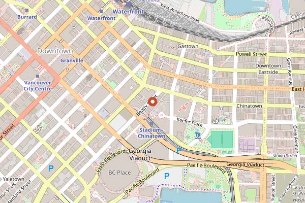 Map showing The Dirty Apron Cooking School in Vancouver