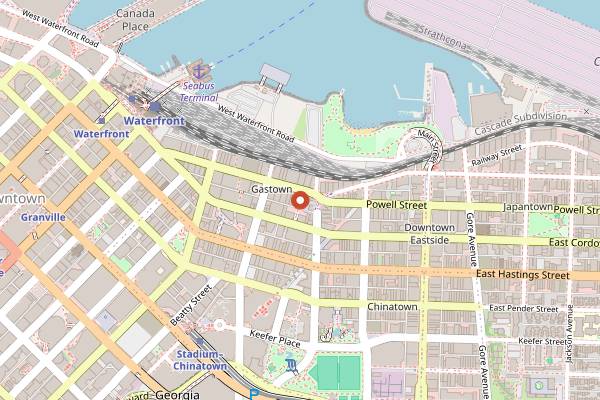 Map showing MeeT in Gastown in Vancouver