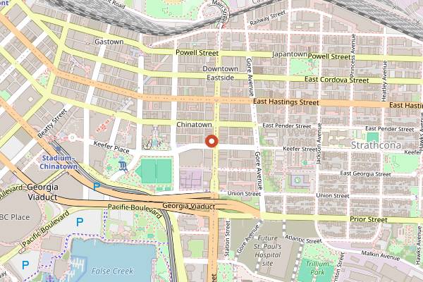 Map showing Virtuous Pie Mount Pleasant in Vancouver