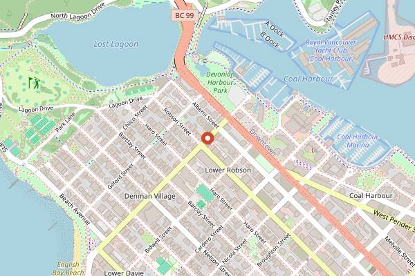 Map showing Tetsu Sushi Bar in Vancouver