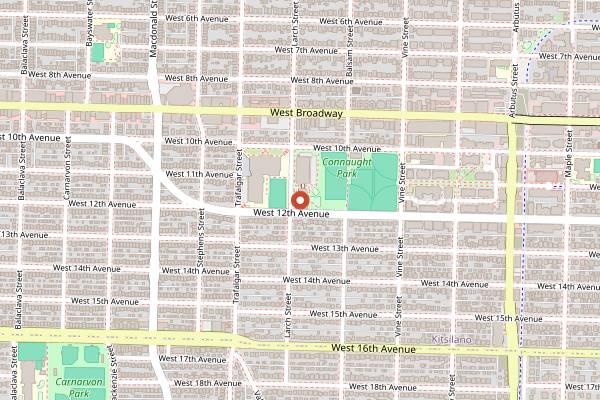 Map showing Kitsilano Farmers Market in Vancouver