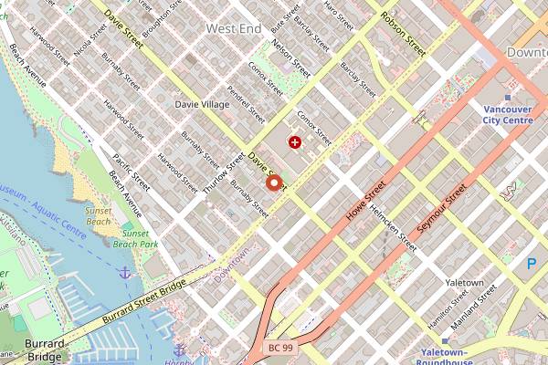 Map showing Celebrities Nightclub in Vancouver