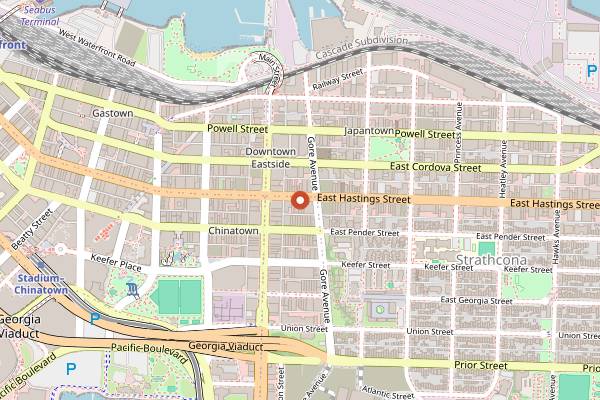 Map showing Savoy Pub in Vancouver